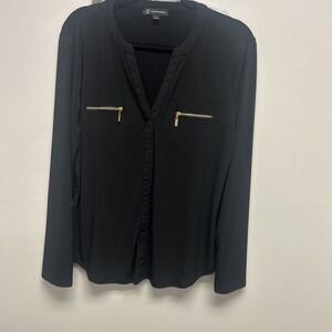 INC International Concepts Black V-Neck Long Sleeve Blouse Size L